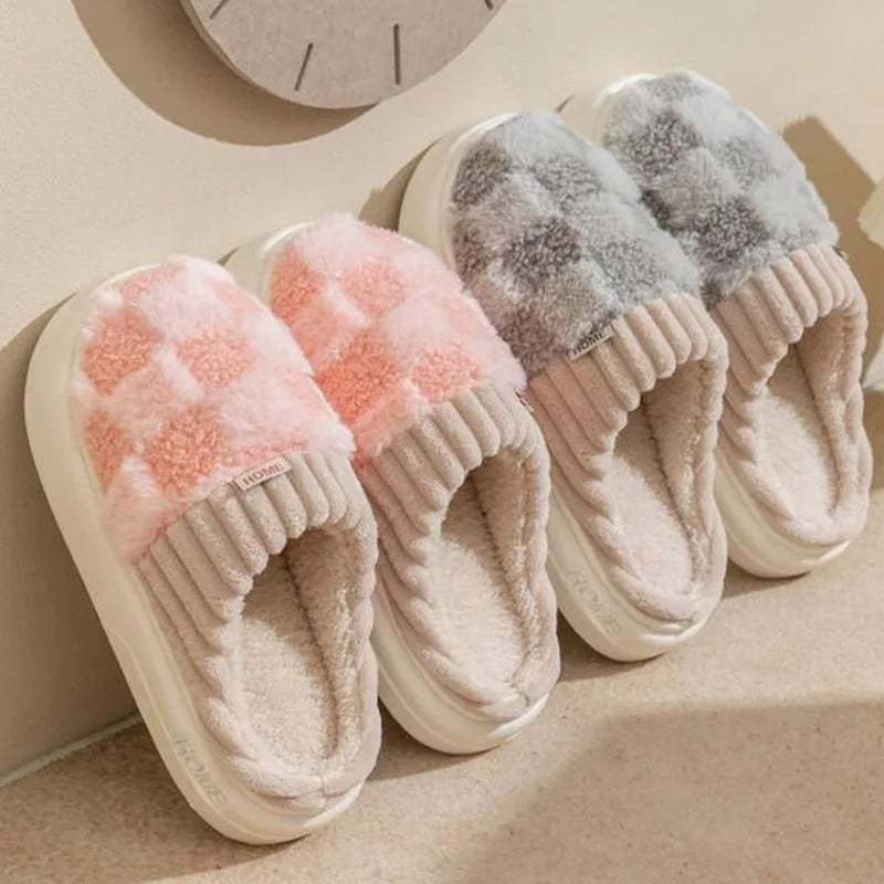 2024 Autumn And Winter Thick Sole Plush Slippers Women Home Warmth Anti-Slip Cotton Slippers Shoes For Women Zapatos