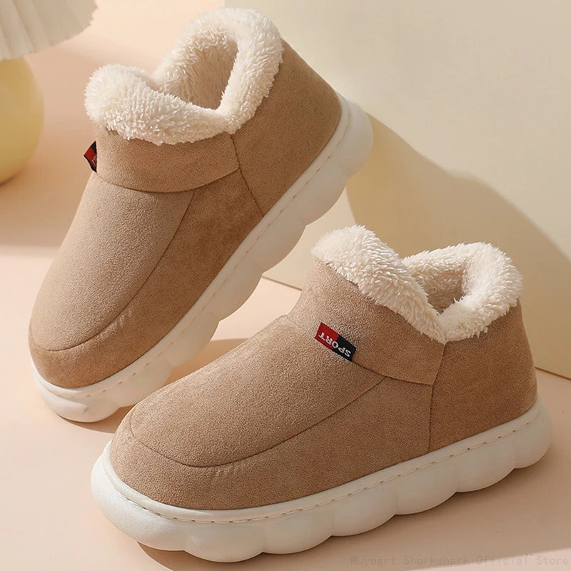 2024 Women Winter Boots Slippers Thickening Plush Warm Snow Boot Couple Thick Heels Cotton Shoes Plus Size Platform Slides Botas