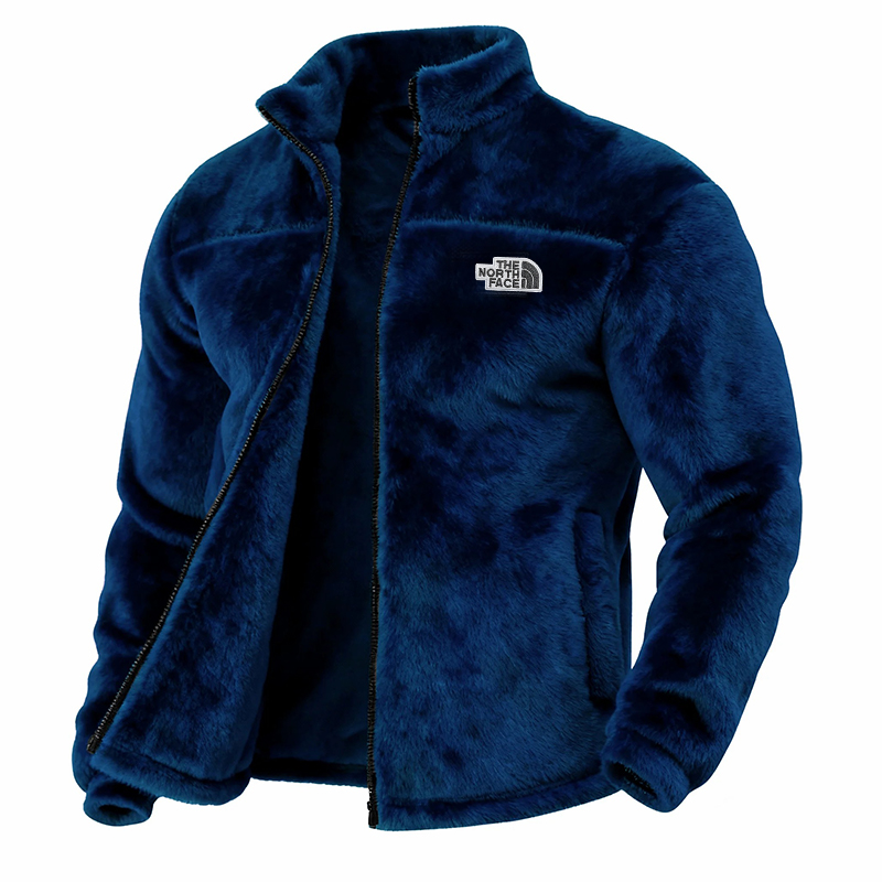 Men's American Flag Patch Casual Loose Double-sided Fleece Thickened Stand Collar Jacket