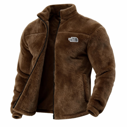 Men's American Flag Patch Casual Loose Double-sided Fleece Thickened Stand Collar Jacket