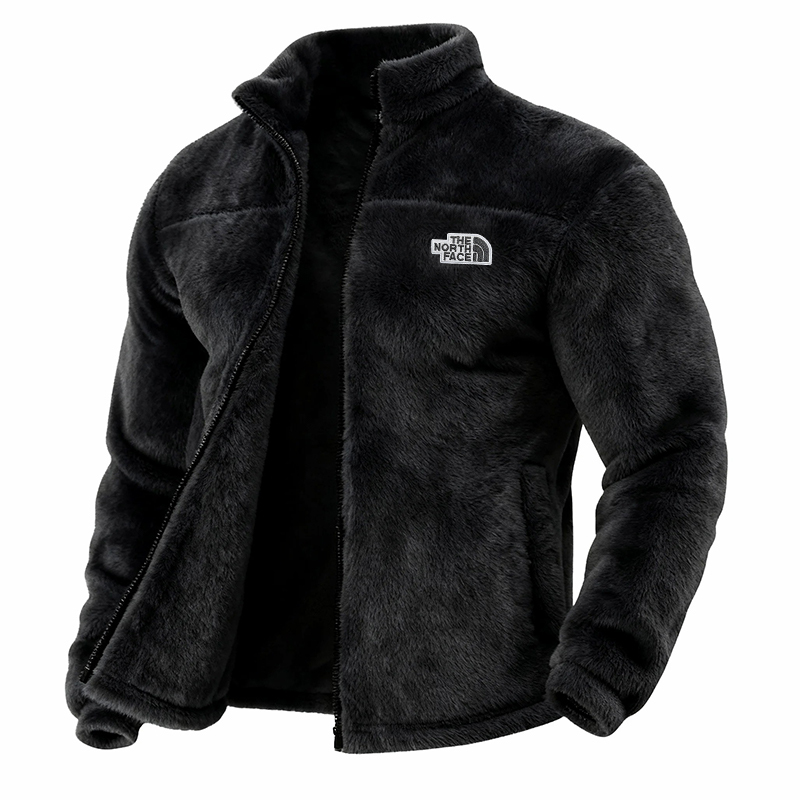 Men's American Flag Patch Casual Loose Double-sided Fleece Thickened Stand Collar Jacket