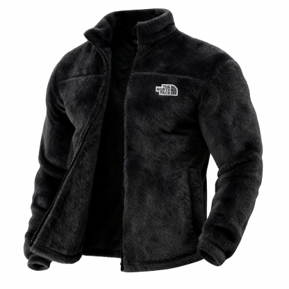 Men's American Flag Patch Casual Loose Double-sided Fleece Thickened Stand Collar Jacket