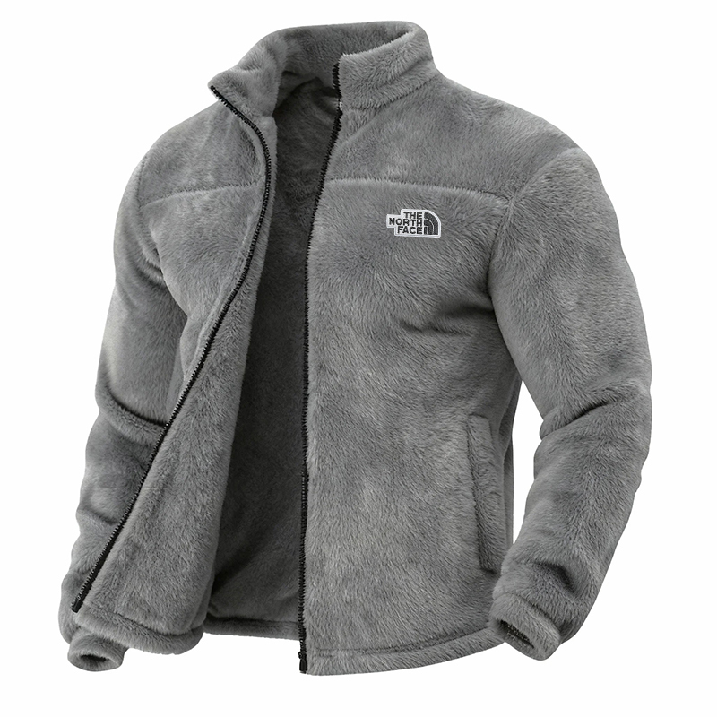 Men's American Flag Patch Casual Loose Double-sided Fleece Thickened Stand Collar Jacket