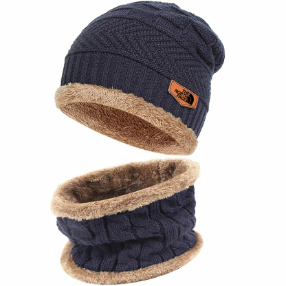 Mens Womens Winter Beanie Hat Scarf Set Warm Knit Hat Thick Fleece Lined Winter Cap