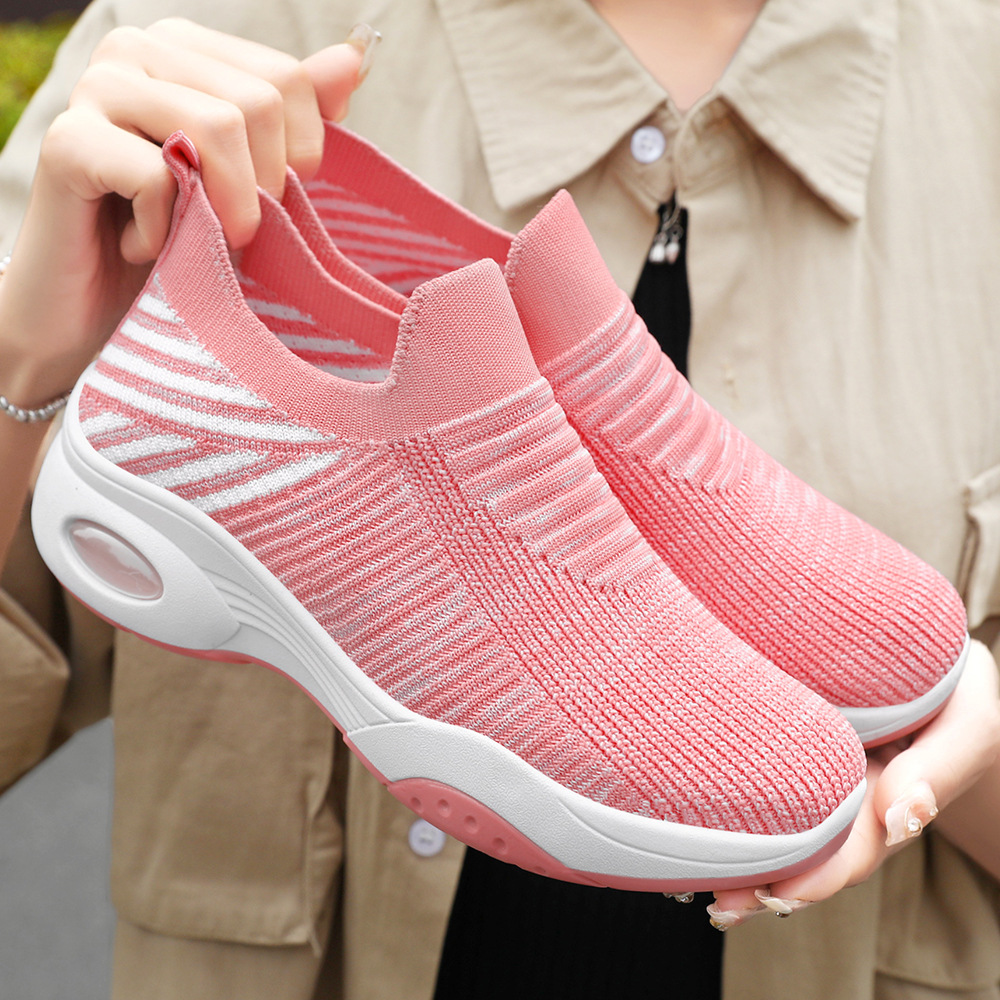 Women's Shoes Summer New Style Flying Textile Breathable Casual Shoes Air Cushion Shoes Factory Direct Sales