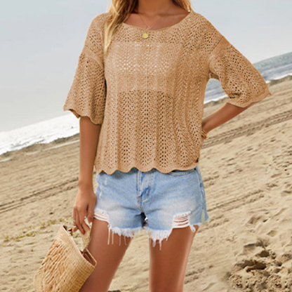 Summer new style round neck loose large size casual women's knitted sweater