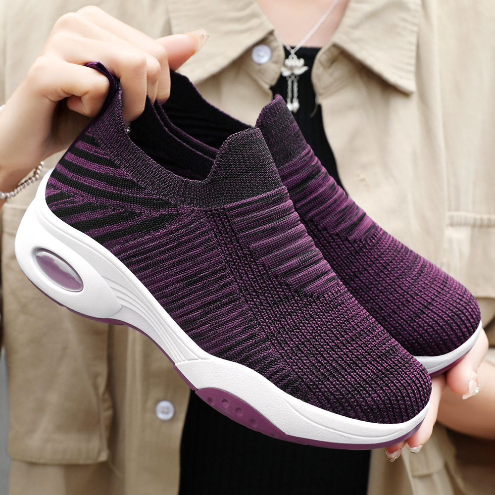 Women's Shoes Summer New Style Flying Textile Breathable Casual Shoes Air Cushion Shoes Factory Direct Sales