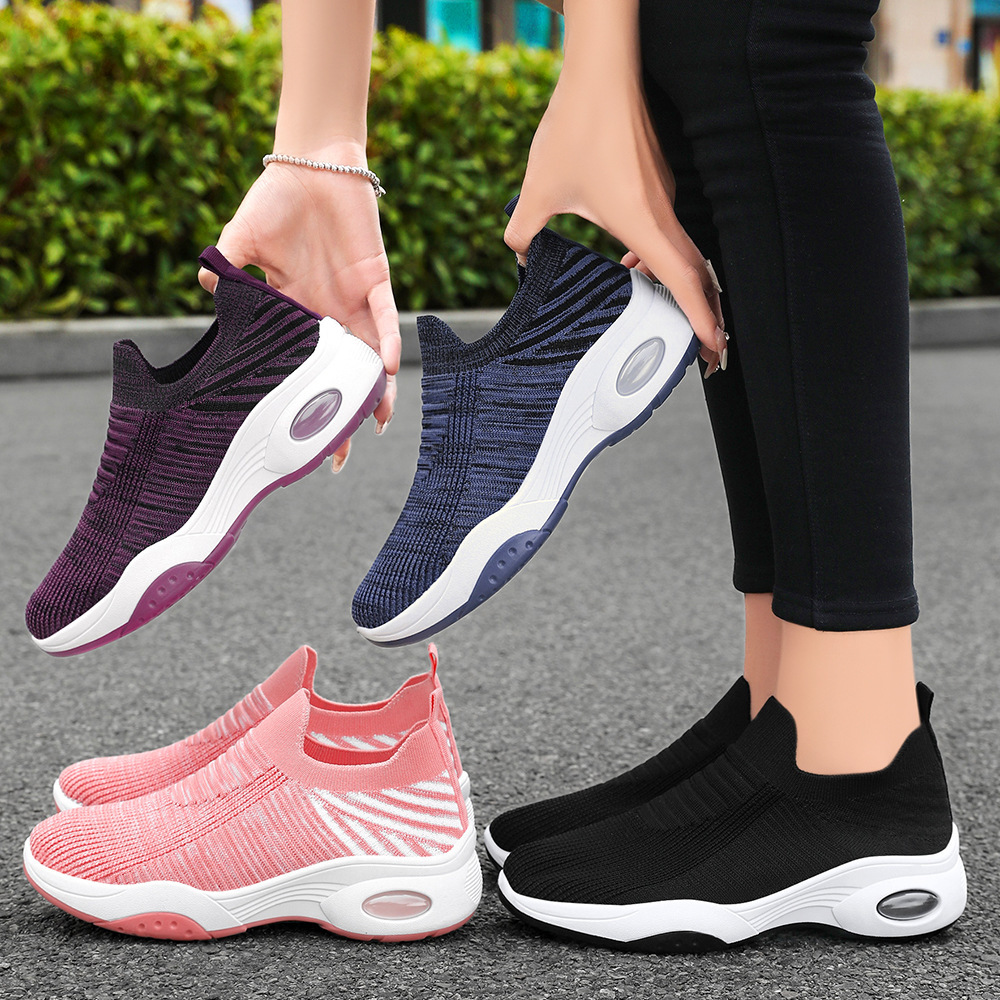 Women's Shoes Summer New Style Flying Textile Breathable Casual Shoes Air Cushion Shoes Factory Direct Sales