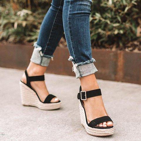 Women's peep toe espadrille platform wedge sandals