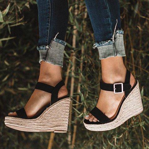 Women's peep toe espadrille platform wedge sandals