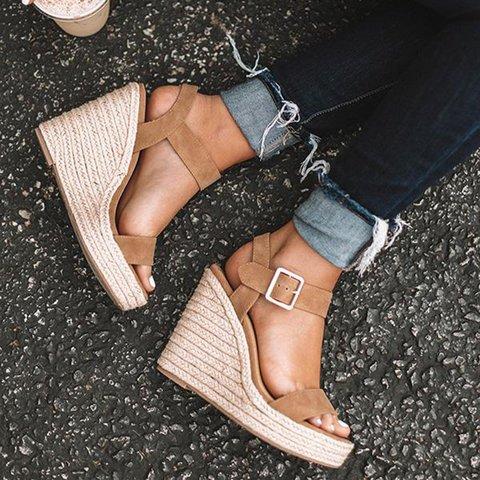 Women's peep toe espadrille platform wedge sandals