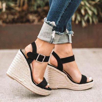 Women's peep toe espadrille platform wedge sandals