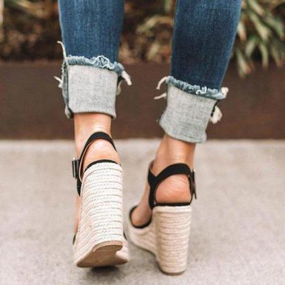 Women's peep toe espadrille platform wedge sandals