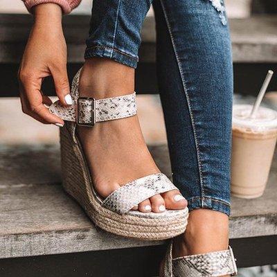 Women's peep toe espadrille platform wedge sandals