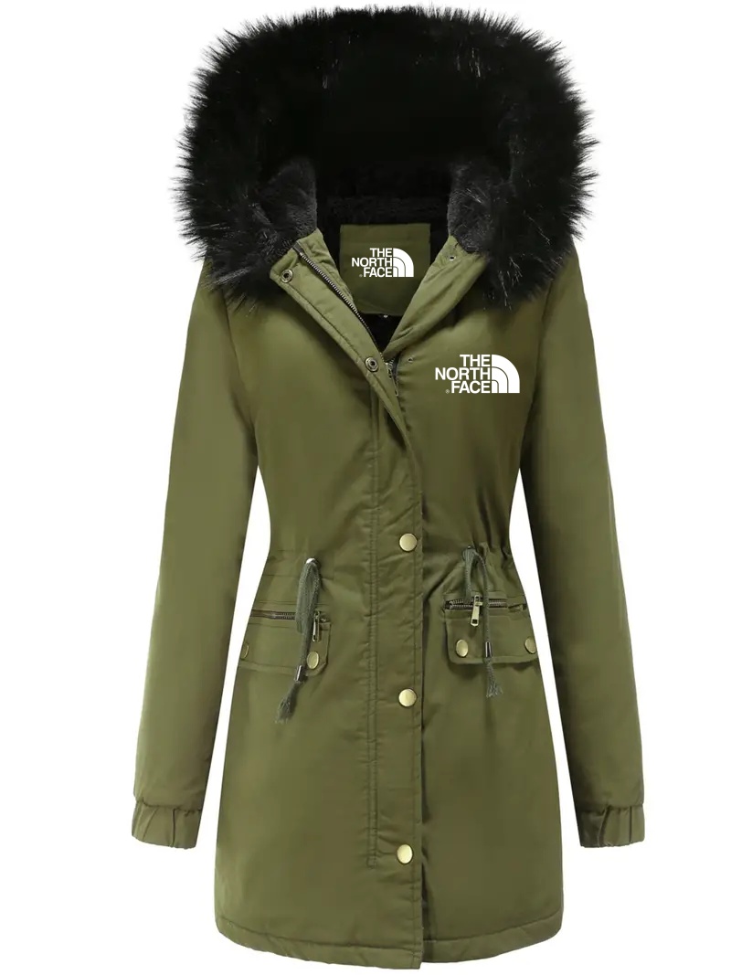 2024 THE NORtheTH FACE-Cozy Fuzzy Trim Parka Hoodie Coat - Thermal Insulation, Long Sleeve, Drawstring Waist, Casual Chic, Fall & Winter Essential