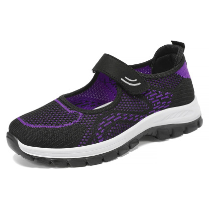Shoes for women, summer new Velcro walking shoes, fly-knit breathable, soft-soled casual shoes for middle-aged and elderly people