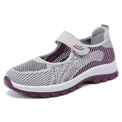 Shoes for women, summer new Velcro walking shoes, fly-knit breathable, soft-soled casual shoes for middle-aged and elderly people