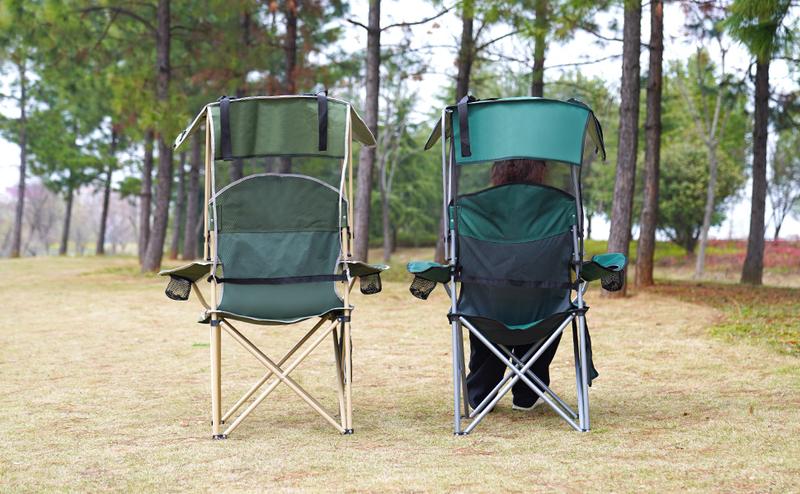 Product Introduction of New Upgrade Wide lawn chair, camping chair with foldable sunshade, suitable for beach camping, foldable outdoor fishing/sports | Comes with two cup holders and storage bag 4