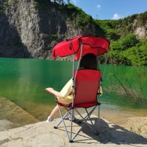 Product Introduction of New Upgrade Wide lawn chair, camping chair with foldable sunshade, suitable for beach camping, foldable outdoor fishing/sports | Comes with two cup holders and storage bag 8