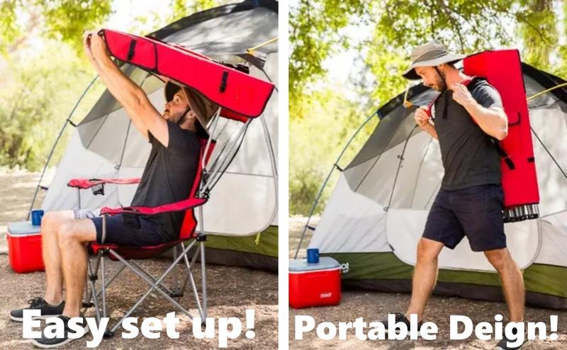 Product Introduction of New Upgrade Wide lawn chair, camping chair with foldable sunshade, suitable for beach camping, foldable outdoor fishing/sports | Comes with two cup holders and storage bag 19