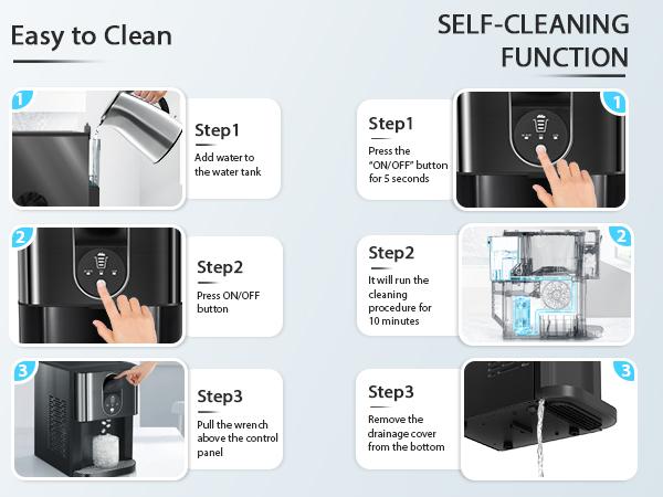 Product Introduction of Nugget Ice Maker,44 Lbs/24H,Countertop Ice Maker with Soft Chewable Ice,OneClick Operation,Make ice in 15mins,Auto-Cleaning, Self Dispensing ice Pellet ,Ice Full Indicator,Selfcleaning,For Home/Kitchen/Office/Party/Bar,Utensils, Blackï¼ŒAntarctic Star. 10
