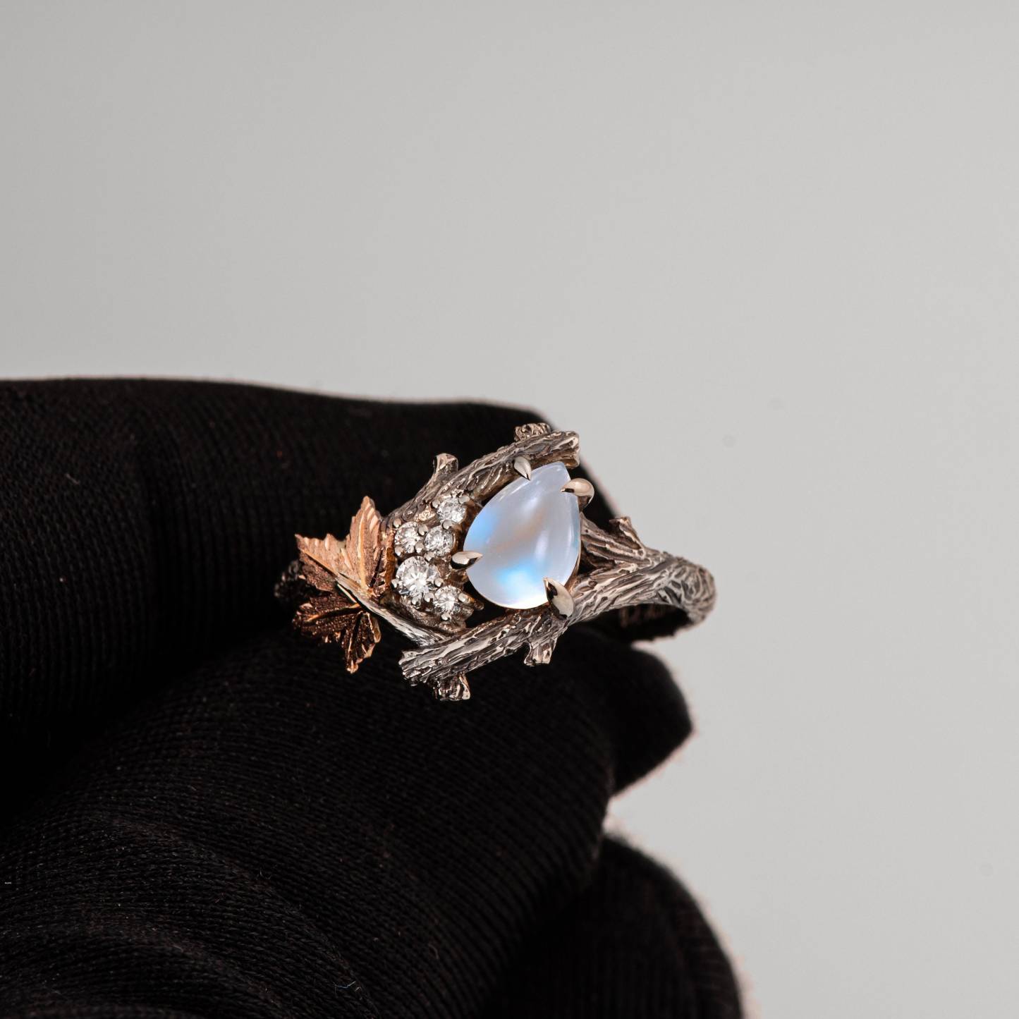 Vintage Bohemian Style Maple Leaf Moonstone Ring
