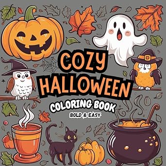 温馨万圣节涂色书：大胆、简单、恐怖、可爱的图案，适合儿童和成人涂色和放松
