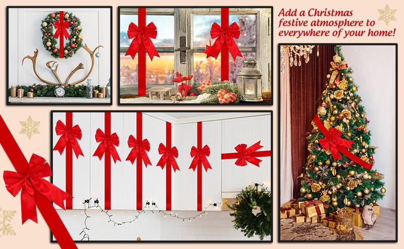 Red Christmas Cabinet Ribbons Bows Large Red Bow Christmas Door Kitchen Cabinet Ribbon Bows Locker for Xmas Holidays Party Decorations Supplies