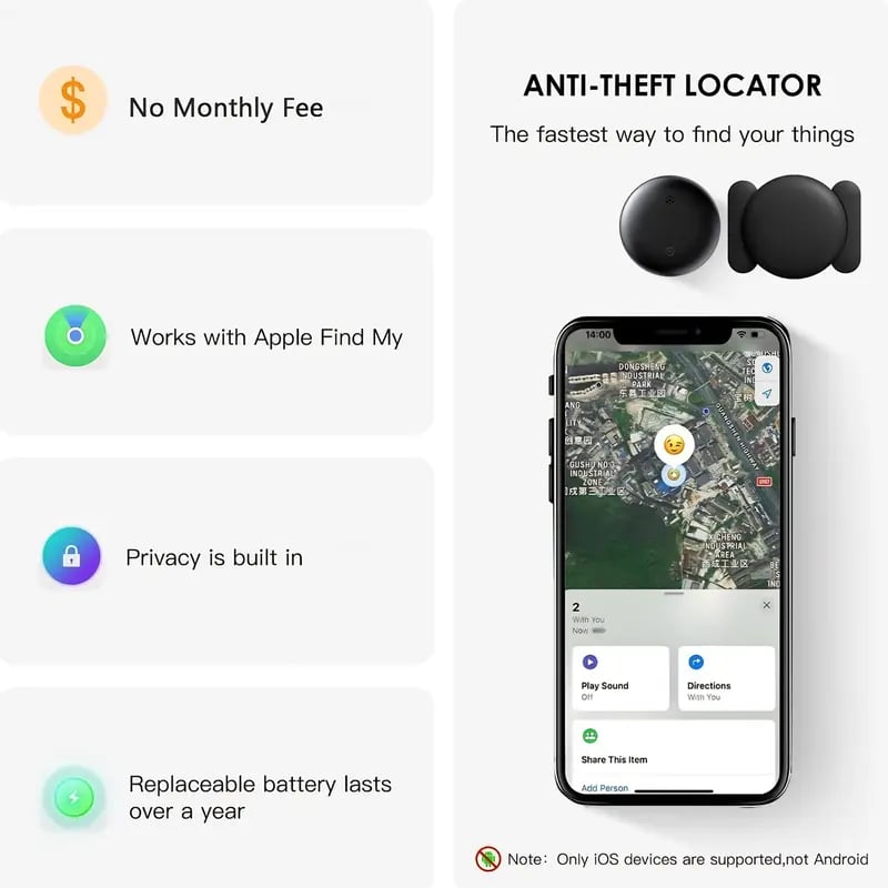 Product Introduction of 【Free.ship】GPS Tracker for Car, Portable Mini Tracker Device with Weatherproof Magnetic Case-Hidden GPS Trackers,Anti-lost Device, Global Coverage Location Tracker,Works with Apple Find My ( IOS Only), For Apple iPhone & Android 11