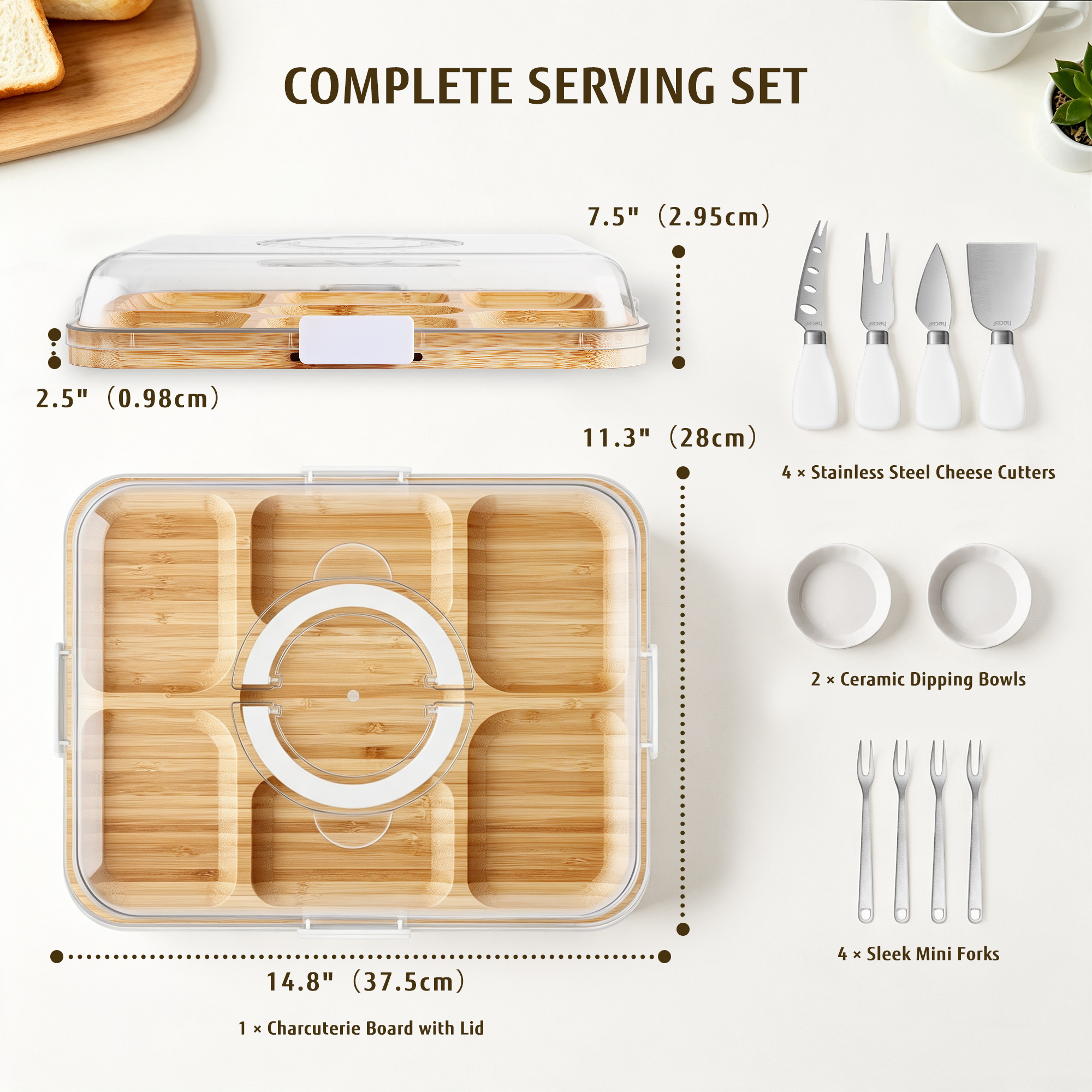 Hecef 12-Pieces Bamboo Searving Board, Cheese Board, Charcuterie Board