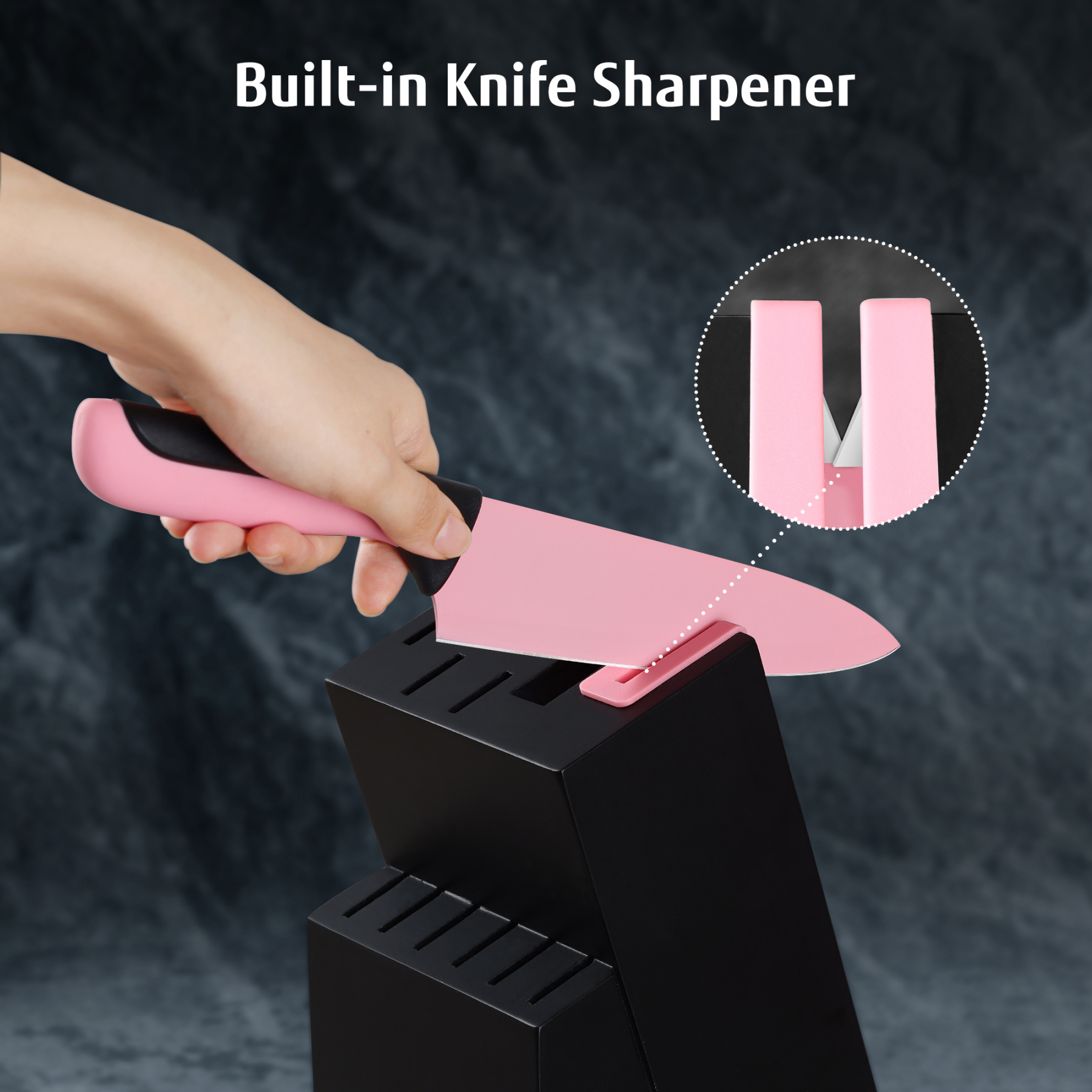 hecef 13 Pieces Kitchen Knife Set with Built-in Sharpening Wooden Block, High Carbon Stainless Steel Knife Block Set with Steak Knives, Kitchen Scissors