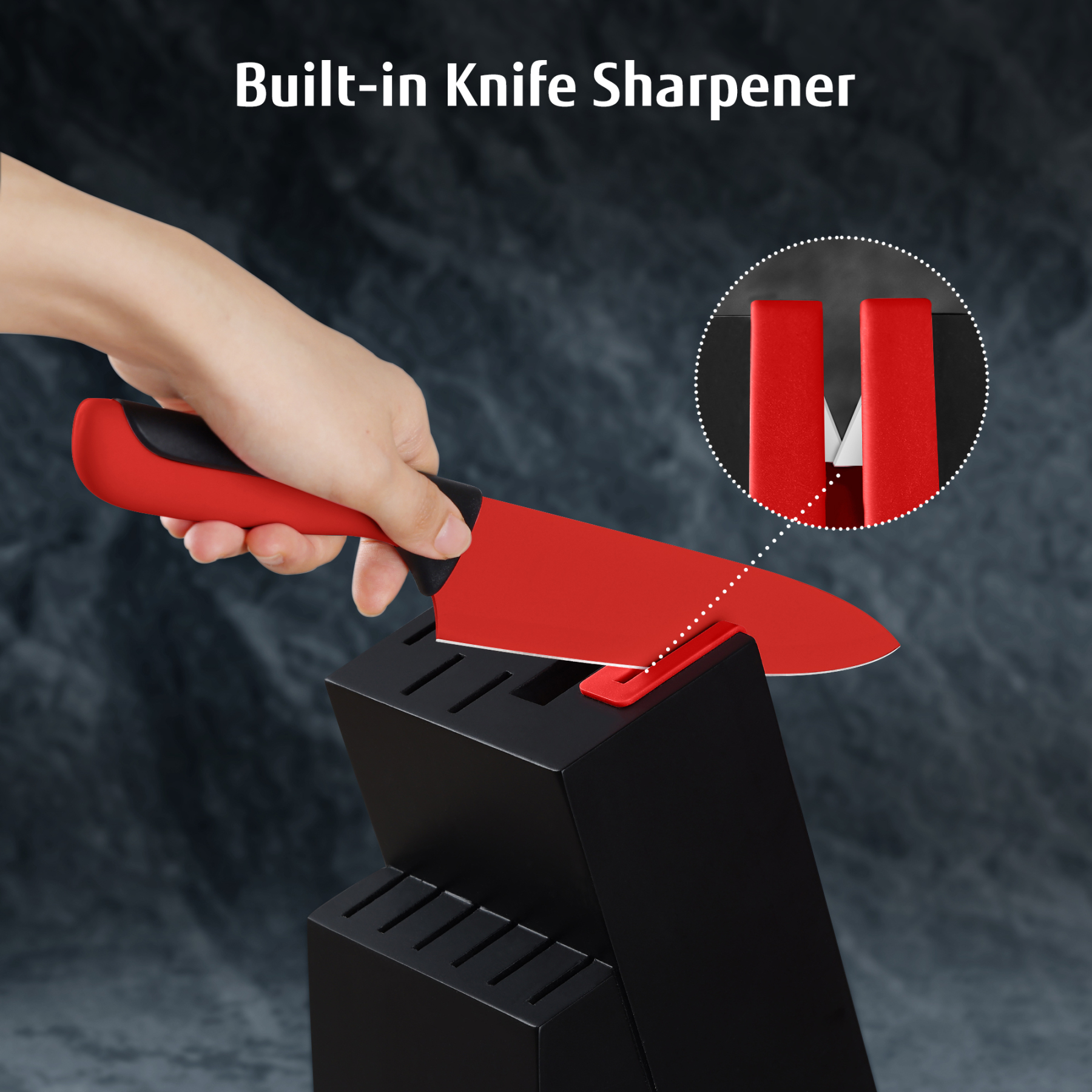 hecef 13 Pieces Kitchen Knife Set with Built-in Sharpening Wooden Block, High Carbon Stainless Steel Knife Block Set with Steak Knives, Kitchen Scissors