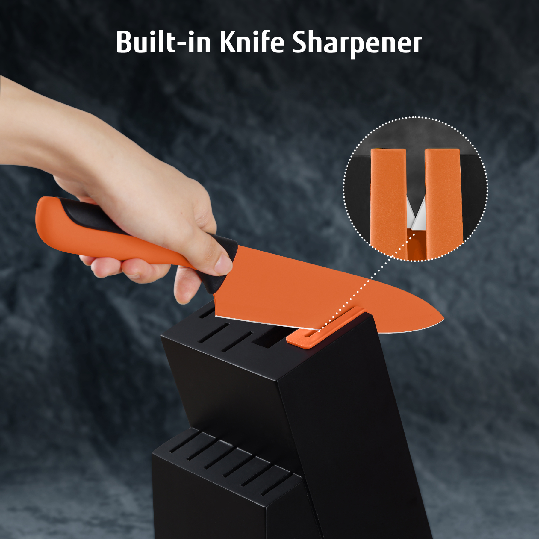 hecef 13 Pieces Kitchen Knife Set with Built-in Sharpening Wooden Block, High Carbon Stainless Steel Knife Block Set with Steak Knives, Kitchen Scissors