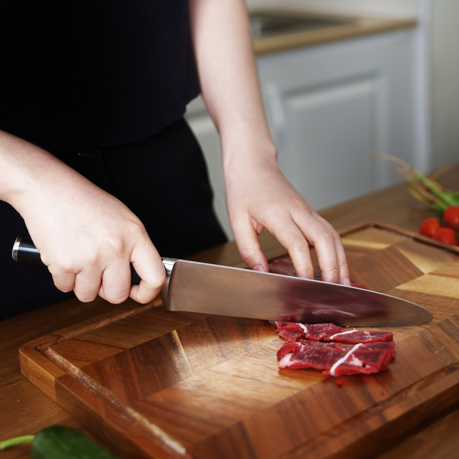 hecef 7pcs knife set with block – forged stainless steel kitchen knives, full tang handle with double bolster Red Dot Design Award, gift idea for the kitchen