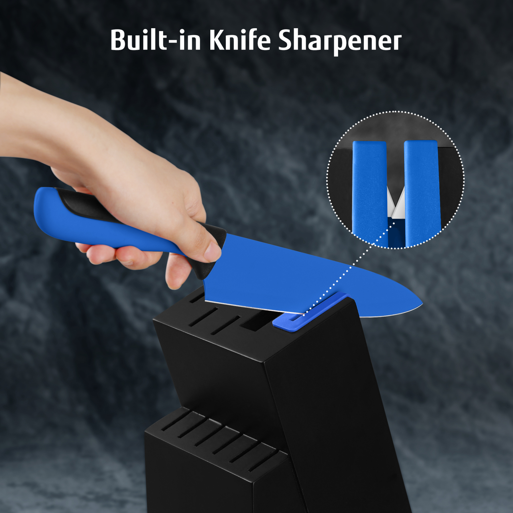 hecef 13 Pieces Kitchen Knife Set with Built-in Sharpening Wooden Block, High Carbon Stainless Steel Knife Block Set with Steak Knives, Kitchen Scissors