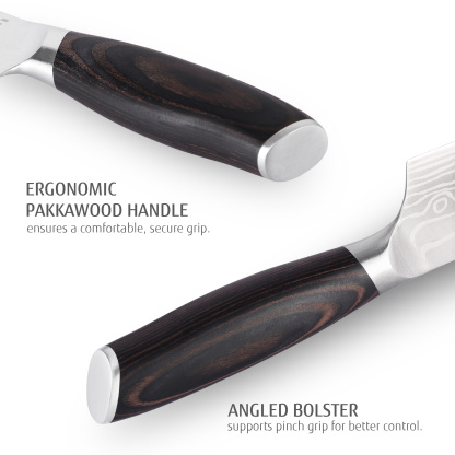 Hecef 8-Inch Chef Knife with Japanese Damascus Pattern Sharp Non-stick Ergonomic Wood Handle