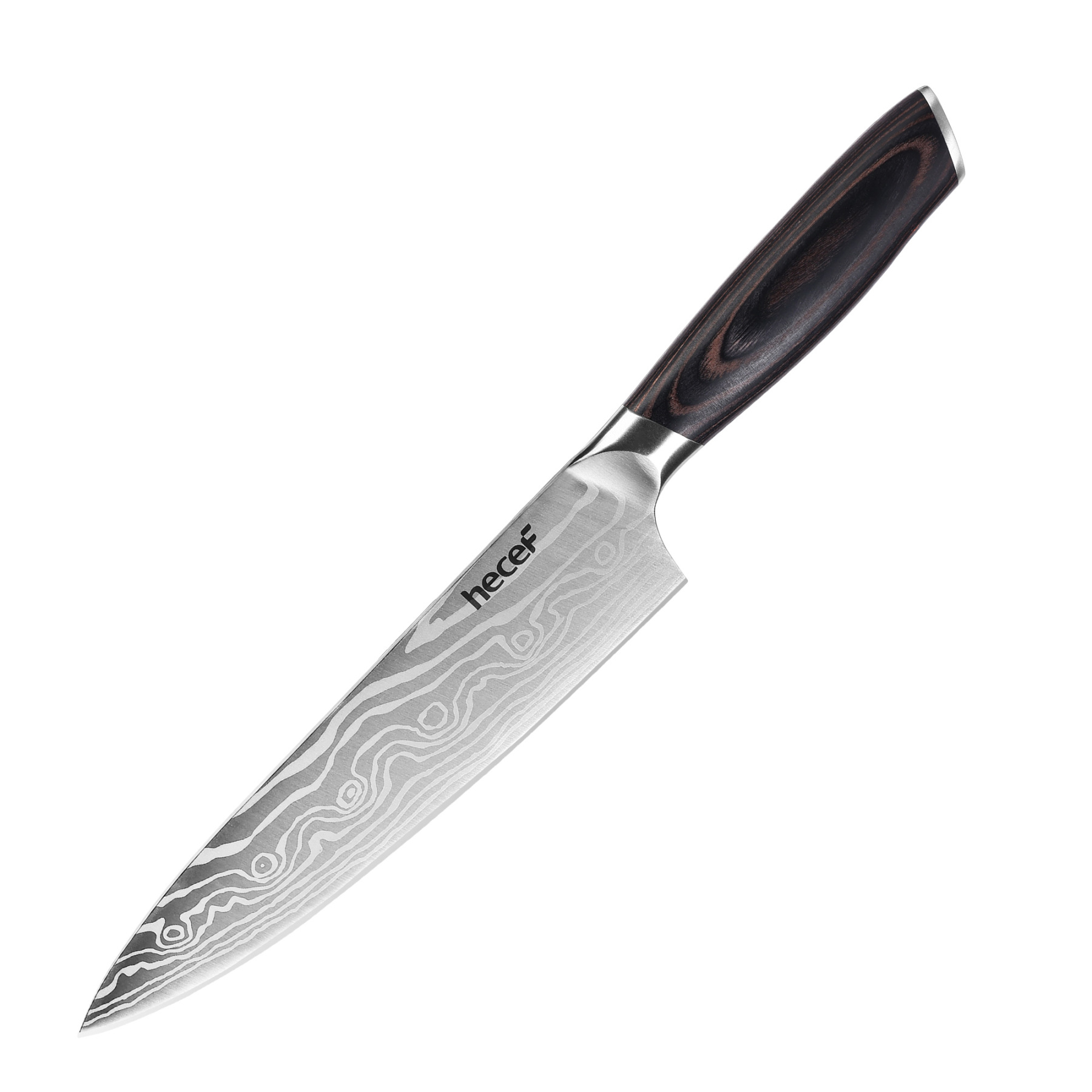Hecef 8-Inch Chef Knife with Japanese Damascus Pattern Sharp Non-stick Ergonomic Wood Handle