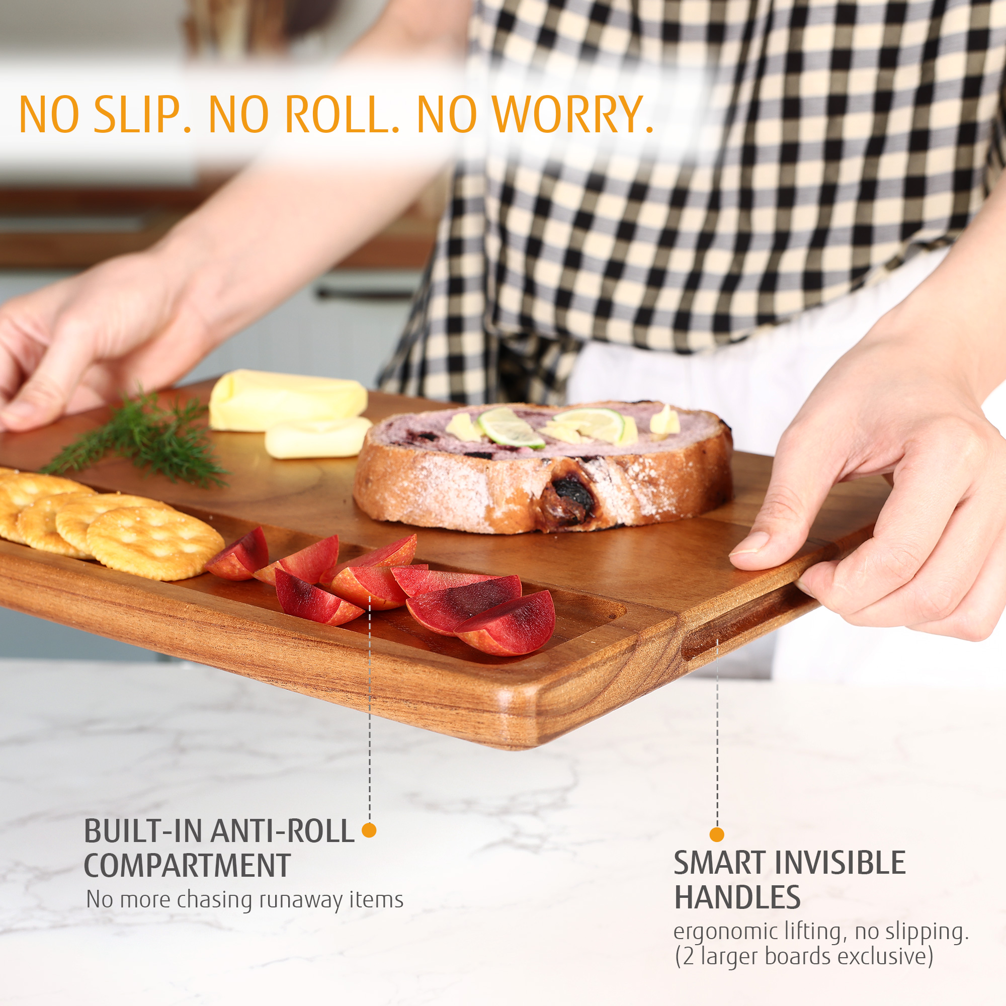 Hecef 3PCS Multi-size Chinaberry Wood Cutting Board Set Storage Stand, Juice Groove Chopping Board Set