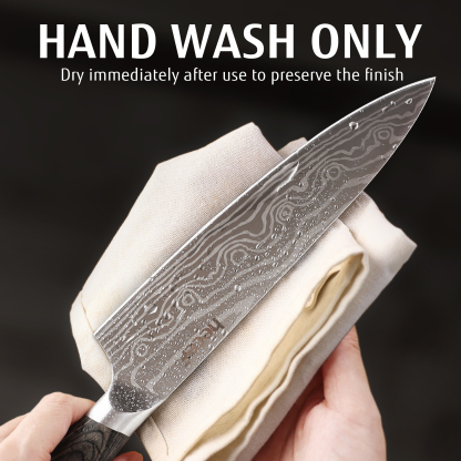Hecef 8-Inch Chef Knife with Japanese Damascus Pattern and Ergonomic Wood Handle