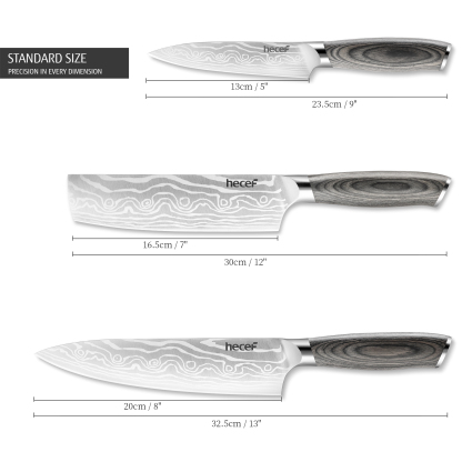 Hecef 8-Inch Chef Knife with Japanese Damascus Pattern and Ergonomic Wood Handle