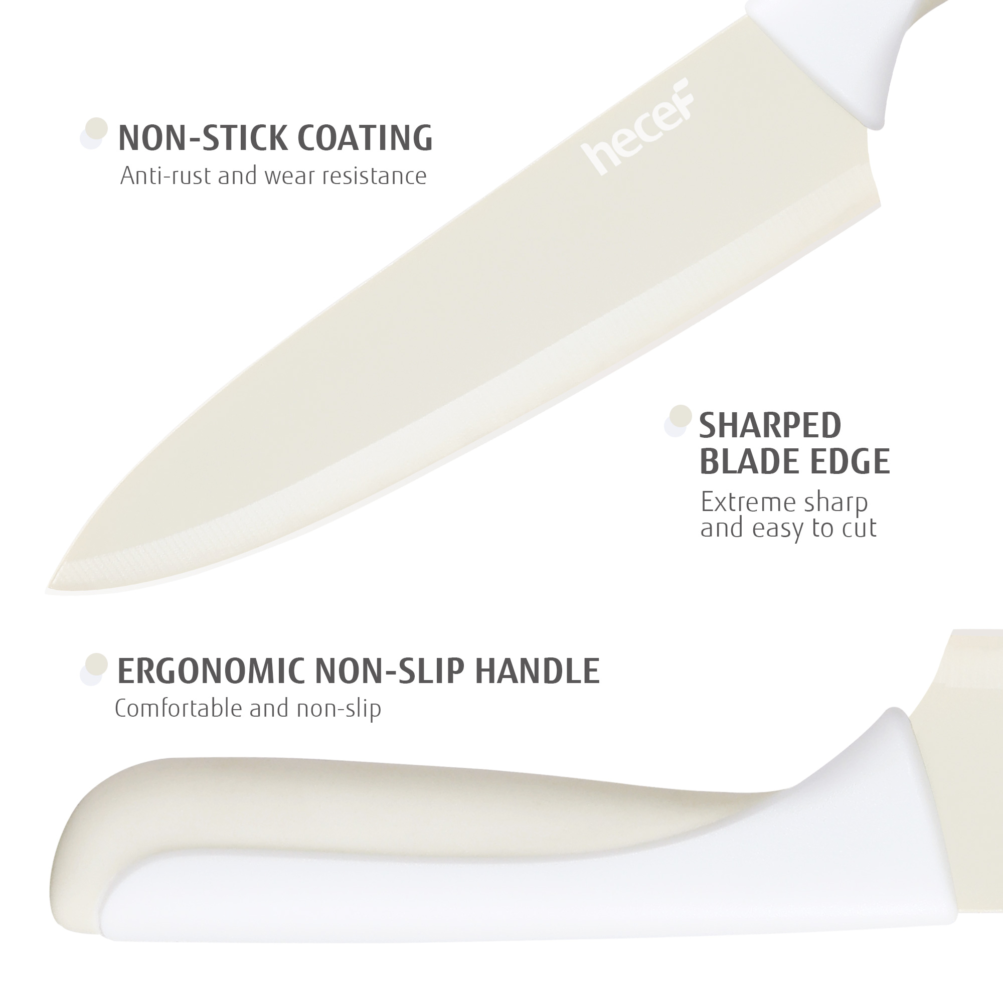 hecef 15PCS Sharp Kitchen Knife Set with Built-in Sharpening Wooden Block Dishwasher Safe