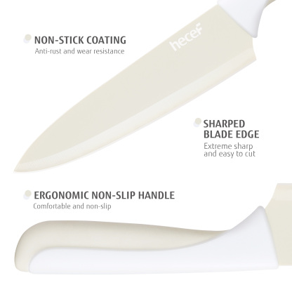 hecef 15PCS Sharp Kitchen Knife Set with Built-in Sharpening Wooden Block Dishwasher Safe