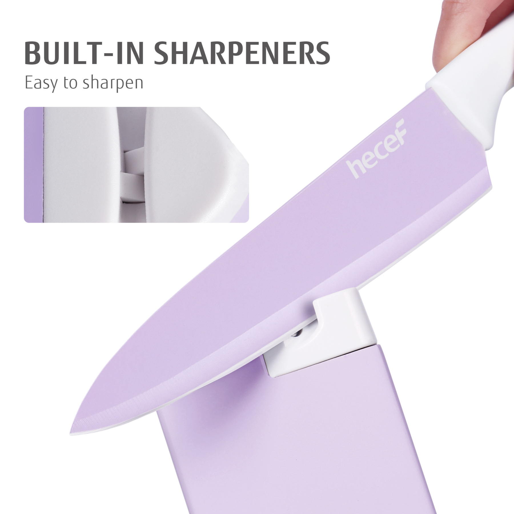 hecef 15PCS Sharp Kitchen Knife Set with Built-in Sharpening Wooden Block Dishwasher Safe