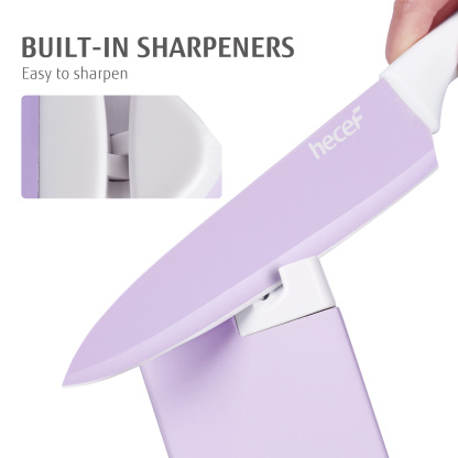 hecef 15PCS Sharp Kitchen Knife Set with Built-in Sharpening Wooden Block Dishwasher Safe