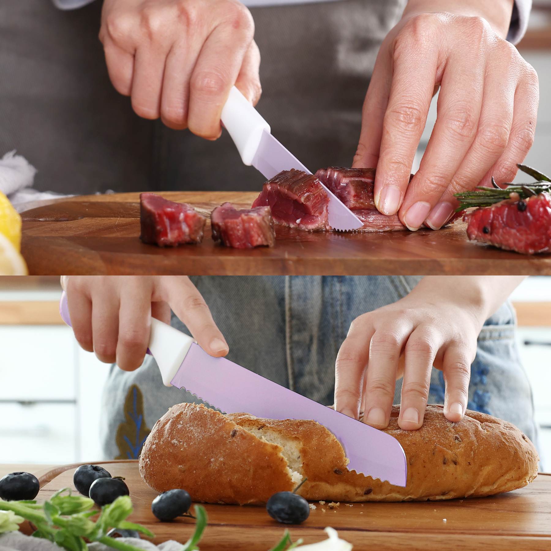 hecef 15PCS Sharp Kitchen Knife Set with Built-in Sharpening Wooden Block Dishwasher Safe