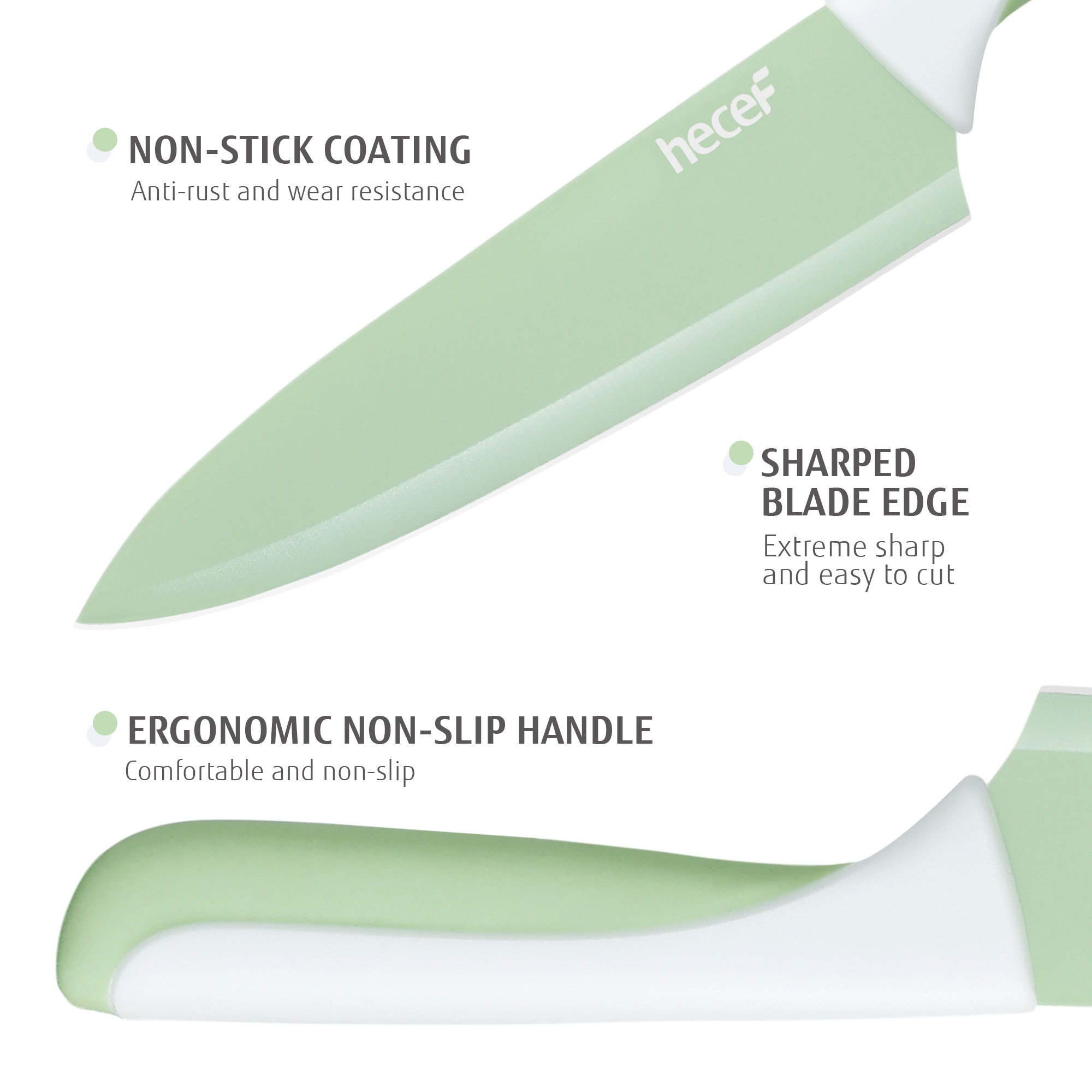 hecef 15PCS Sharp Kitchen Knife Set with Built-in Sharpening Wooden Block Dishwasher Safe