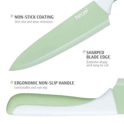 hecef 15PCS Sharp Kitchen Knife Set with Built-in Sharpening Wooden Block Dishwasher Safe