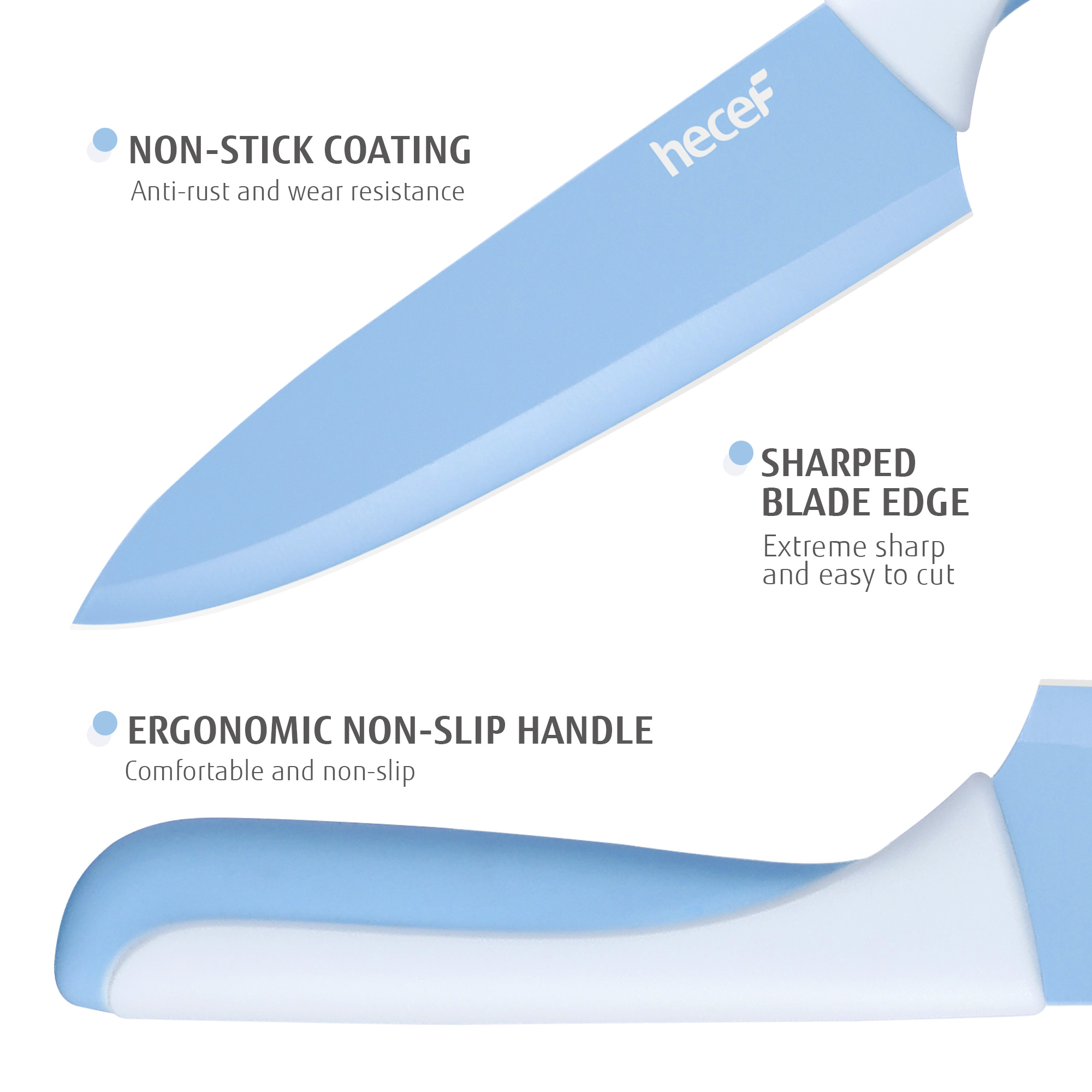 hecef 15PCS Sharp Kitchen Knife Set with Built-in Sharpening Wooden Block Dishwasher Safe