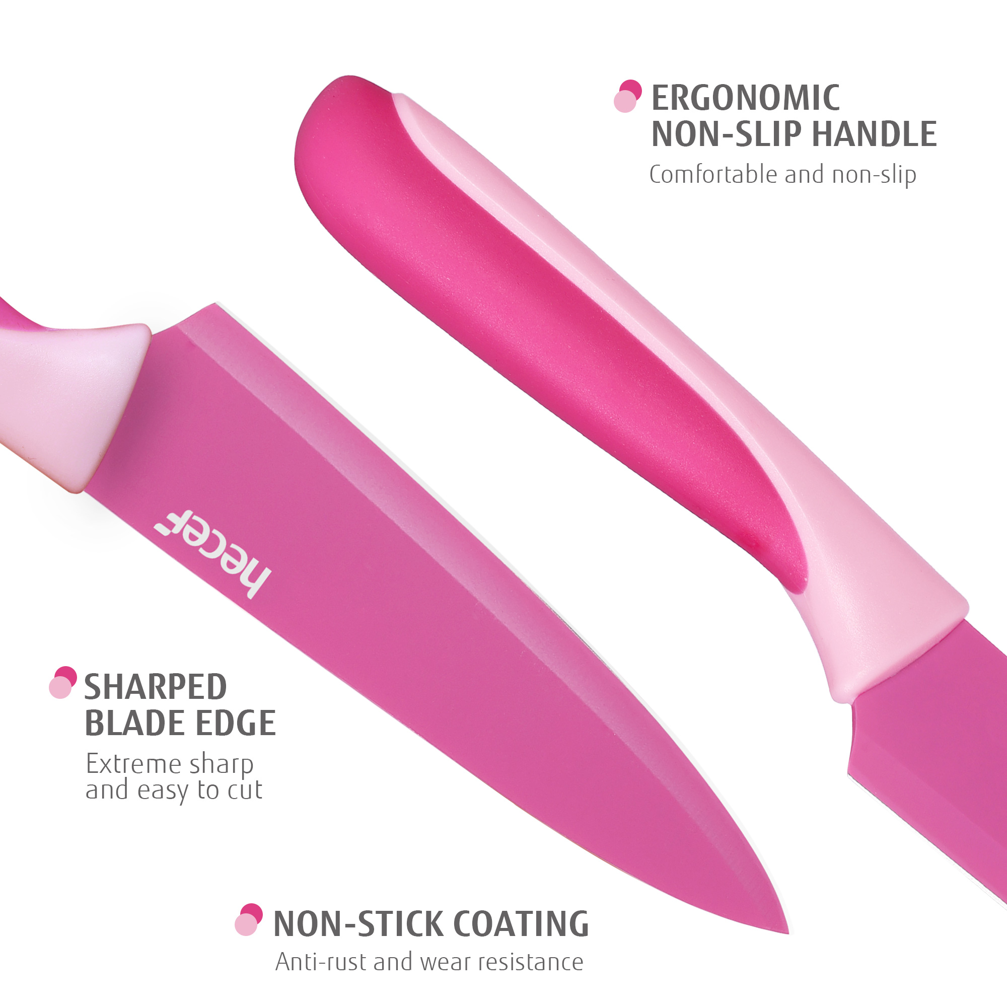 hecef 15PCS Sharp Kitchen Knife Set with Built-in Sharpening Wooden Block Dishwasher Safe