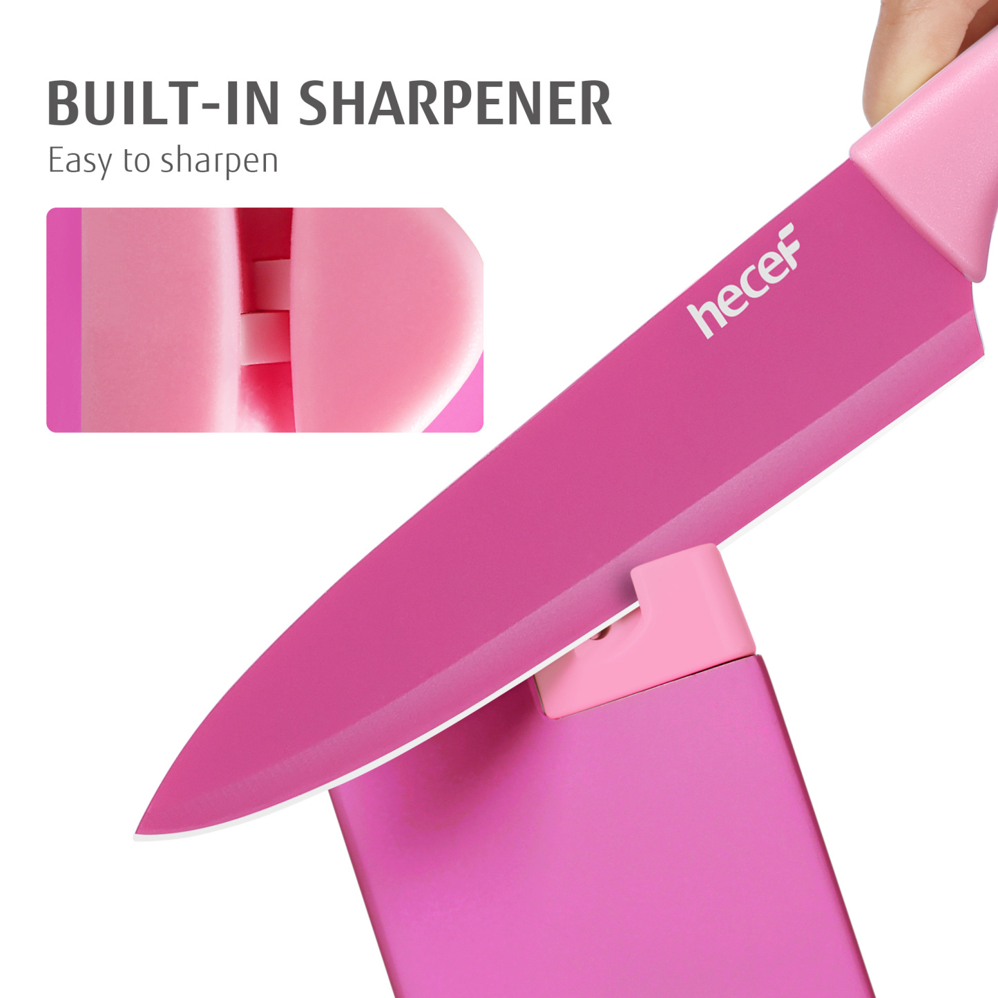 hecef 15PCS Sharp Kitchen Knife Set with Built-in Sharpening Wooden Block Dishwasher Safe